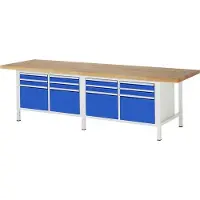 RAU Werkbank mit 12 Schubladen - Vollauszug - 90:8 / 360:4 - 840 x 3.000 x 900 mm (HxBxT) - Traglast 1.250 kg - Buche