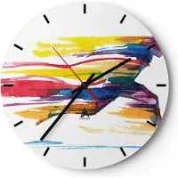 ARTTOR Wanduhr - Rund - Glasuhr - Run Streifen Spiel Grafik - 40x40cm - Schleichendes Uhrwerk - Lautlos - zum Aufhängen bereit - Dekoration Modern - Wanddekoration aus Glas - C3AR40x40-3009