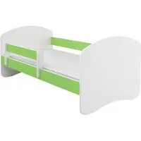 ACMA II Jugendbett Kinderbett 140 x 70 cm Junior-Bett Komplett-Set mit Matratze Lattenrost und Rausfallschutz Weiß / Grün, Bett für Kinderzimmer