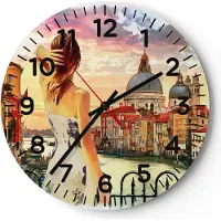 ARTTOR Wanduhr - Rund - Glasuhr - Venedig Brücke Wasser - 30x30cm - Schleichendes Uhrwerk - Lautlos - zum Aufhängen bereit - Dekoration Modern - Wanddekoration aus Glas - C4AR30x30-3495