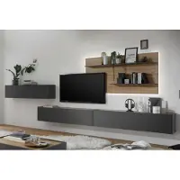 Empinio24 Wohnwand 400 cm Eiche Anthrazit 4-teilig Nr 13 BOSTON + Beleuchtung