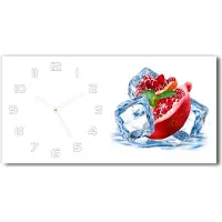 Tulup Wanduhr aus Glas – 60x30 cm - Glasbild - Glasuhr - Gehärtetes Glas - weisse-zeiger - Granatapfel mit Eis