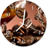Tulup Glasuhr Wanduhr Küchenuhr Echt-Glas 30fi cm Kaffeebohnen braun