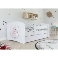 Sellbee Kinderbett Jugendbett 80x180 cm Weiß mit Rausfallschutz Schublade und Lattenrost Kinderbetten für Mädchen und Junge - Einhorn