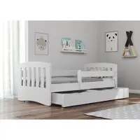 Sellbee Bjird Kinderbett Jugendbett 80x160 cm mit Rausfallschutz Schublade und Lattenrost - Einzellbett Classic - Weiß