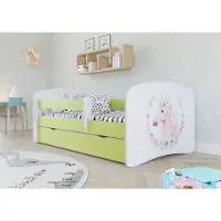 Sellbee Kinderbett Jugendbett 80x180 cm Grün mit Matratze Rausfallschutz Schublade und Lattenrost Kinderbetten für Mädchen und Junge - Einhorn