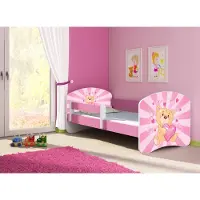 ACMA Jugendbett Kinderbett Junior-Bett Komplett-Set mit Matratze Lattenrost und Rausfallschutz Rosa 10 Teddybär 160x80