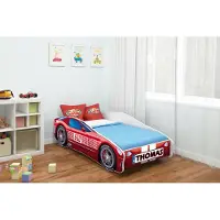 ACMA Jugendbett Kinderbett Auto-Bett Junior Cars Bett Komplett-Set mit Matratze, Lattenrost und Rausfallschutz 160x80 cm -CAR-1 + NAME