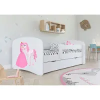 Sellbee Kinderbett Jugendbett 70x140 cm Weiß mit Rausfallschutz Schublade und Lattenrost Kinderbetten für Mädchen und Junge - Prinzessin und Pferd