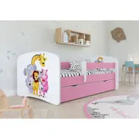 Sellbee Kinderbett Jugendbett 70x140 cm Rosa mit Matratze Rausfallschutz Schublade und Lattenrost Kinderbetten für Mädchen und Junge - Zoo