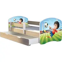 ACMA Jugendbett Kinderbett Junior-Bett Komplett-Set mit Matratze Lattenrost und Rausfallschutz Sonoma 13 Fußballer 180x80 + Bettkasten