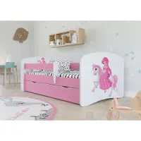 Sellbee Kinderbett Jugendbett 80x160 cm Rosa mit Matratze Rausfallschutz Schublade und Lattenrost Kinderbetten für Mädchen und Junge - Prinzessin auf dem Pony
