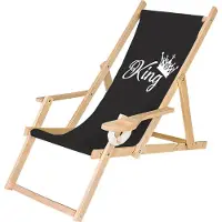 Ferocity Holz Liegestuhl Klappbar Klappliegestuhl mit Armlehne und Getränkehalter Strandstuhl Motiv Schwarz King [119]