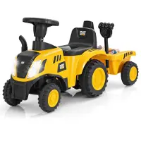 Costway Kinder Rutschtraktor, lizenziertes Caterpillar-Fahrzeug mit abnehmbarem Anhänger, Schaufel, Rechen, Hupe, Motorgeräusch, LED-Leuchten & 6 Rädern, lauflernhilfe Geschenk für Kinder 1,5-3 Jahre