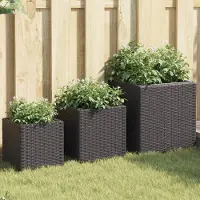 vidaXL "2026 Promotion" Hochbeet - Pflanzkübel - 3 Stk. - Blumenkasten - Schwarz Poly Rattan - Beete CC22310