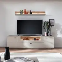 Lomadox Wohnwand grau LIEZEN-05 modern in Eiche 2-teilig inkl. Beleuchtung