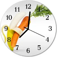 Tulup Glasuhr Wanduhr Küchenuhr Echt-Glas 30fi cm Möhren Banane orange