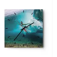 ARTTOR Wanduhr - Quadrat - Glasuhr - Surfen Unterwasser Frau - 40x40cm - Schleichendes Uhrwerk - Lautlos - zum Aufhängen bereit - Dekoration Modern - Wanddekoration aus Glas - C3AC40x40-4898