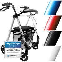 Bescomedical Leichter Indoor Rollator IR10+ Weiß - Wohnungsrollator schmal & faltbar - inkl. Rückengurt, Netztasche & Tablett - MOBILITY PLUS+