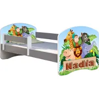 ACMA Jugendbett Kinderbett Junior-Bett Komplett-Set mit Matratze Lattenrost und Rausfallschutz Grau 02 Animals Name 160x80