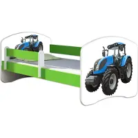 ACMA Jugendbett Kinderbett Junior-Bett Komplett-Set mit Matratze Lattenrost und Rausfallschutz Grün 42 Traktor 160x80
