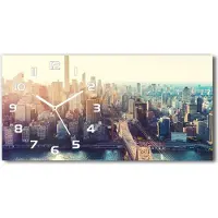 Tulup Wanduhr aus Glas – 60x30 cm - Glasbild - Glasuhr - Gehärtetes Glas - weisse-zeiger - New York Vogelflug