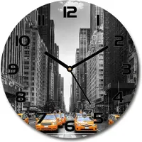 Tulup Wanduhr aus Glas 30fi Glasbild Glasuhr Gehärtetes Glas - schwarze-zeiger - Taxis New York