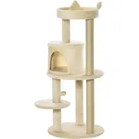 PawHut 104 cm Katzenkratzbaum, Katzenkratzbaum mit Schutzplattformen, Sisalstämmen und hängendem Ball, 48 x 48 x 104 cm, Creme