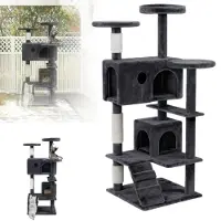 XMTECH Kratzbaum für Katzen, 130 cm Katzenbaum in Blaugrau mit Sisal-Kratzsäulen, Plüsch-Liegeflächen & Hängespielzeug, Stabiler Kletterbaum mit Höhle & Leiter für Wohnungskatzen
