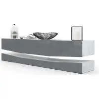 Vladon Lowboard City, Germany, TV-Kommode mit Sockelelement, 1 offenem Fach und 3 Schubkästen, Weiß Hochglanz/Grau Hochglanz (178 x variabel x 39 cm)
