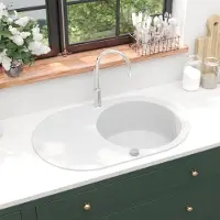 vidaXL "im Angebot" Granitspüle Einzelbecken Oval Weiß - Spülen CC639