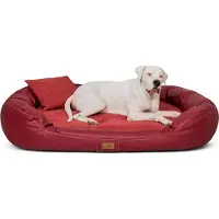Tierlando Orthopädisches Hundebett LENNART VIP VISCO PLUS Kunstleder und Velours - Größe: 170x110cm | Farbe: 04 Dunkelrot