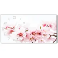 Tulup Wanduhr aus Glas – 60x30 cm - Glasbild - Glasuhr - Gehärtetes Glas - weisse-zeiger - Kirschblüten