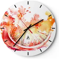 ARTTOR Wanduhr - Rund - Glasuhr - Orange Obst Sommer - 40x40cm - Schleichendes Uhrwerk - Lautlos - zum Aufhängen bereit - Dekoration Modern - Wanddekoration aus Glas - C3AR40x40-3049