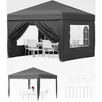 Markenlos Faltpavillon 3x3 m wasserdicht mit 4 Seitenwänden – Faltbarer Pavillon aus 420D Oxford, UV-Schutz 50+, 3-fach höhenverstellbar, Partyzelt mit Tragetasche für Garten und Outdoor Grau