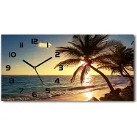 Tulup Wanduhr aus Glas – 60x30 cm - Glasbild - Glasuhr - Gehärtetes Glas - schwarze-zeiger - Tropischer Strand