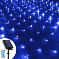 ROSNEK 1.5X1.5M 100 LED Solar Lichternetz Lichtervorhang 8 Lichtmodi Außen Party Garten Lichterkette mit Fernbedienung, Blau