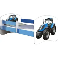 ACMA Jugendbett Kinderbett Junior-Bett Komplett-Set mit Matratze Lattenrost und Rausfallschutz Blau 42 Traktor 140x70