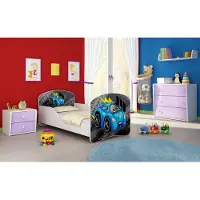 ACMA I Jugendbett Kinderbett Junior-Bett Komplett-Set mit Matratze Lattenrost Weiß 05 Weiße Auto 140x70