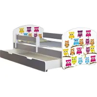 ACMA Jugendbett Kinderbett Junior-Bett Komplett-Set mit Matratze Lattenrost und Rausfallschutz Grau 31 Eule 160x80 + Bettkasten