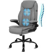 ALFORDSON Bürostuhl, Ergonomischer Schreibtischstuhl, Drehstuhl mit hochklappbarer Armlehne, höhenverstellbar, 150 kg belastbar, Leinen Grau