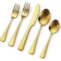 Vevor 100-tlg. Besteckset in Gold, Essbesteck aus lebensmittelechtem Edelstahl für 20 Personen, mit Hochglanzoberfläche, spülmaschinenfestes Essgeschirr, inklusive Messer Gabel Löffel