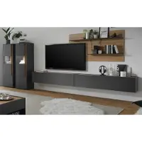 Furn.Design Wohnwand Center grau matt Eiche Schrankwand 5-teilig 440 x 180 cm mit XXL TV-Board hängend