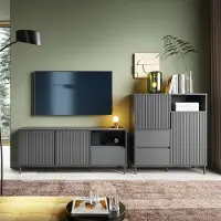 Lomadox Wohnwand 300 cm Breite in Anthrazit modern mit Lowboard & Highboard, 2-teilig - AMELIA-129