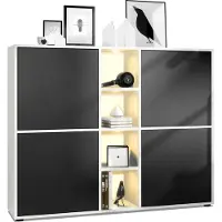 Vladon Highboard Cuba V3, Germany, Weiß matt/Schwarz matt inkl. LED - Moderne Anrichte mit 12 Fächern (130,5 x 105,5 x 35,5 cm)