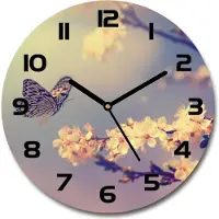 Tulup Wanduhr aus Glas 30fi Glasbild Glasuhr Gehärtetes Glas - schwarze-zeiger - Cherry blossom and butterfly