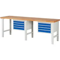 RAU Werkbank mit 8 Schubladen - Vollauszug - 90:8 - höhenverstellbar 790-1.140 mm - 2.500 x 700 mm (BxT) - Traglast 750 kg - Buche