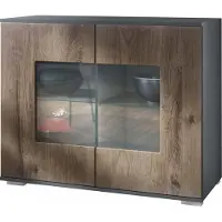 Vladon Kommode Grömitz V3, Moderner Küchenschrank mit 2 großen Glastüren Anthrazit matt / Eiche Ribbeck (92,5 x 75.5 x 35)