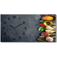 Tulup Wanduhr aus Glas – 60x30 cm - Glasbild - Glasuhr - Gehärtetes Glas - schwarze-zeiger - Kräuter und Gewürze