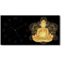 Tulup Wanduhr aus Glas – 60x30 cm - Glasbild - Glasuhr - Gehärtetes Glas - schwarze-zeiger - Sitzender Buddha